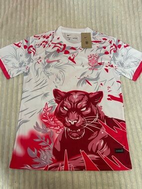 Nike White & Red Panther Graphic Soccer Jersey
